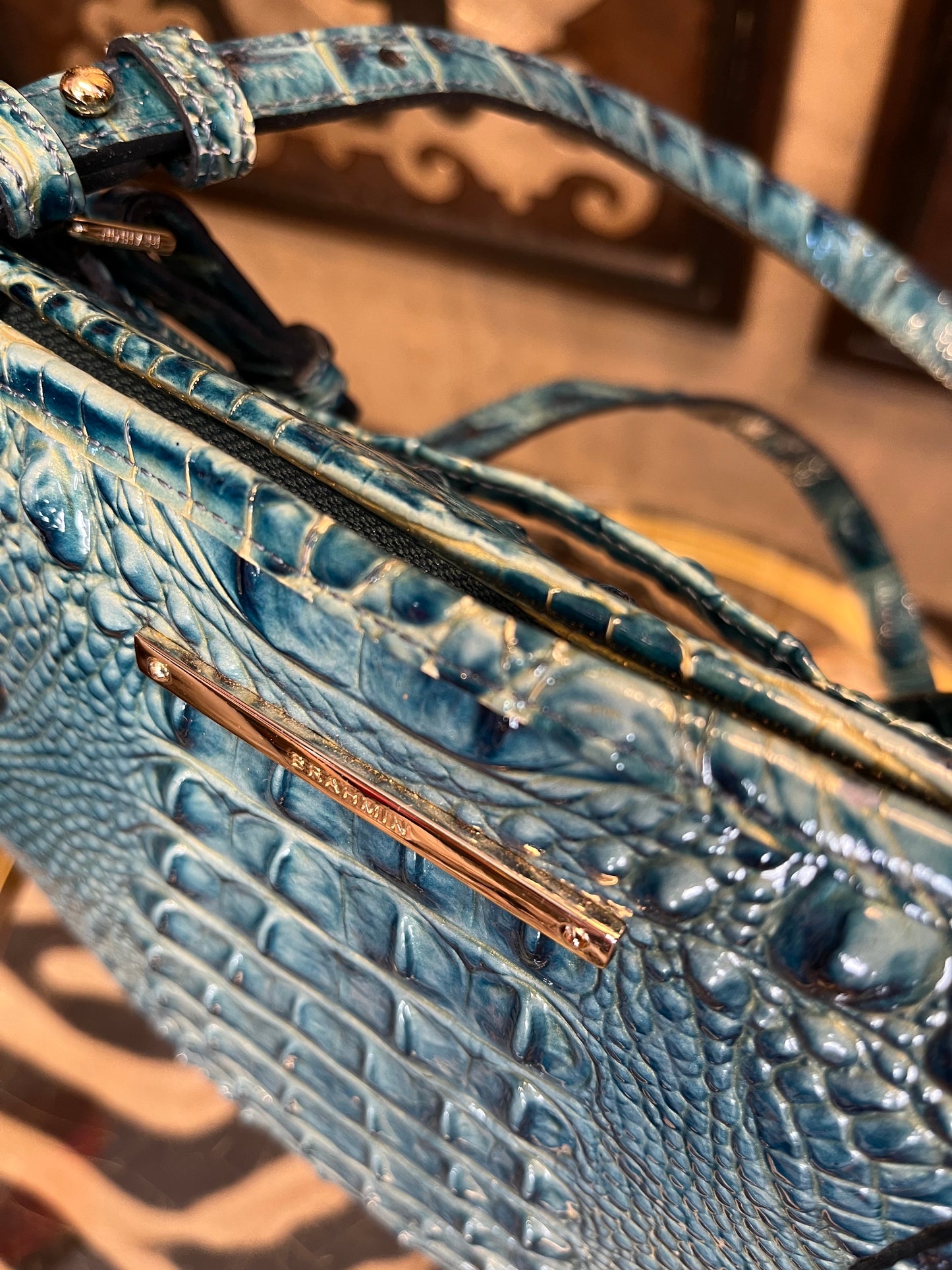 Brahmin April Mineral Blue Melbourne Shoulder tote handbag