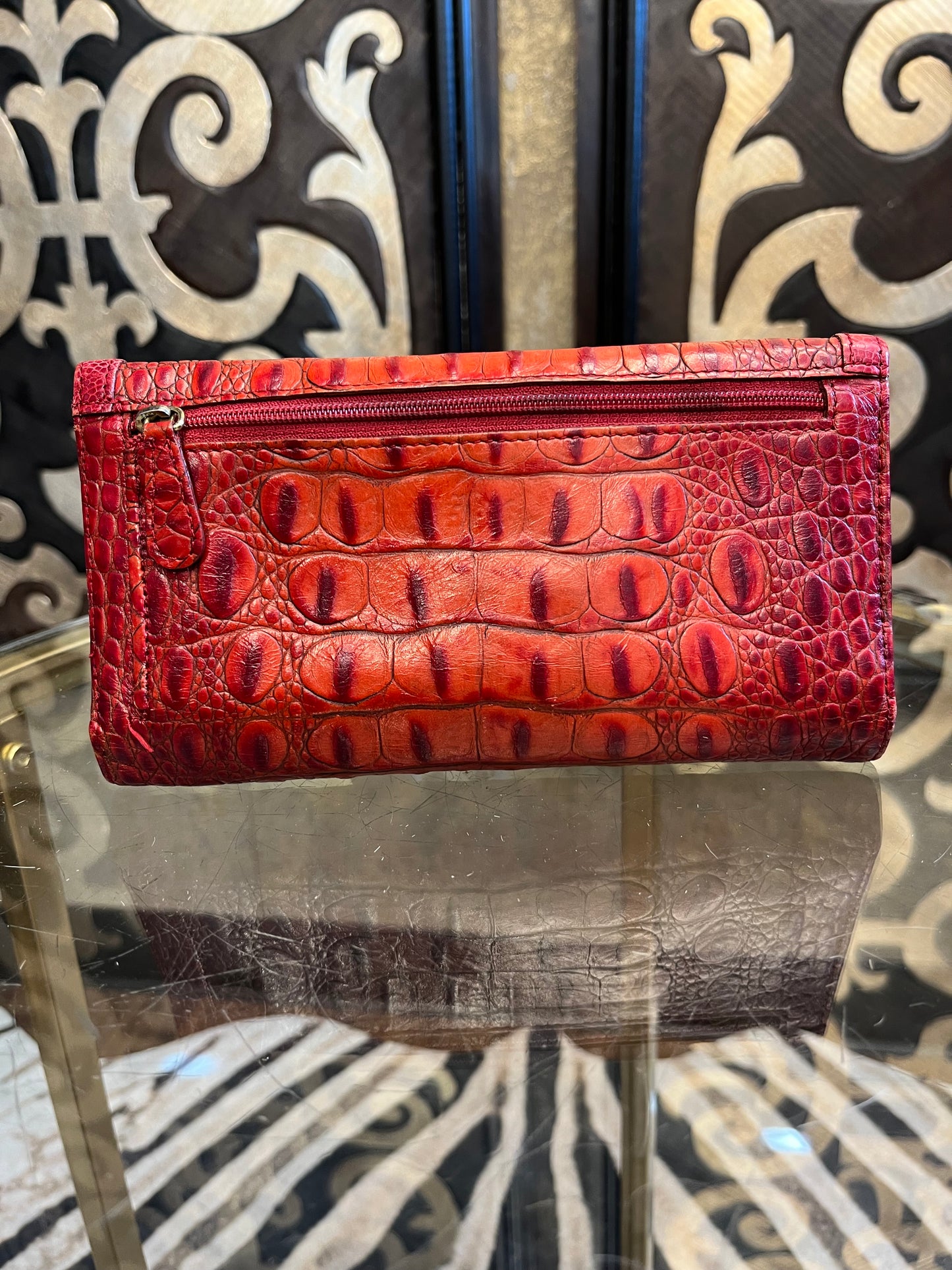 Brahmin crimson crock snap closure checkbook wallet