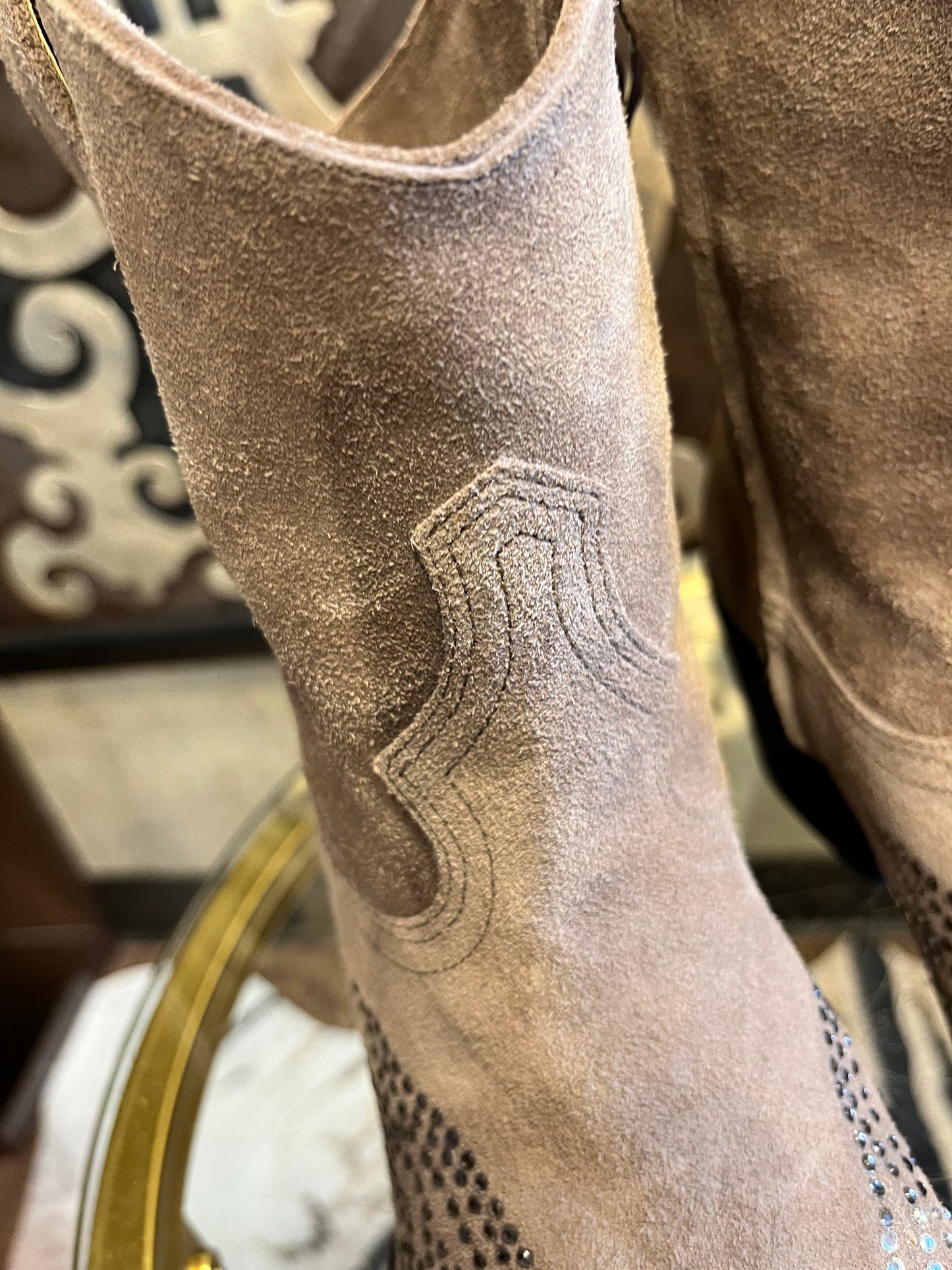 Reba taupe suede rhinestone design cowboy boots