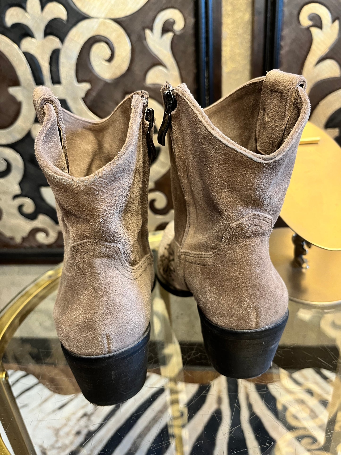 Reba taupe suede rhinestone design cowboy boots