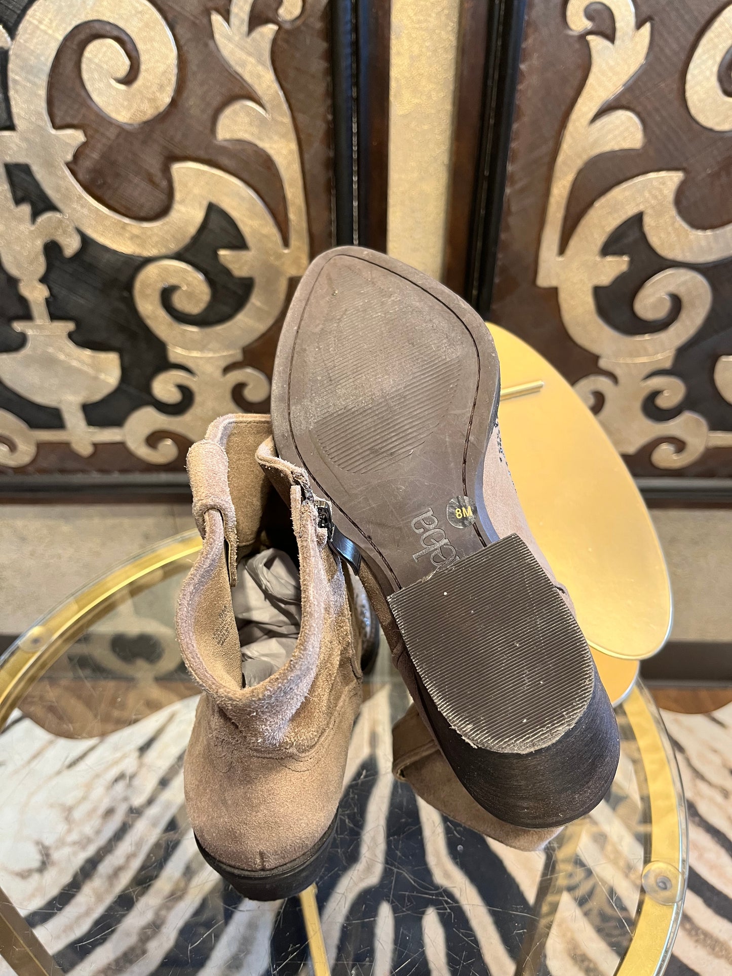 Reba taupe suede rhinestone design cowboy boots