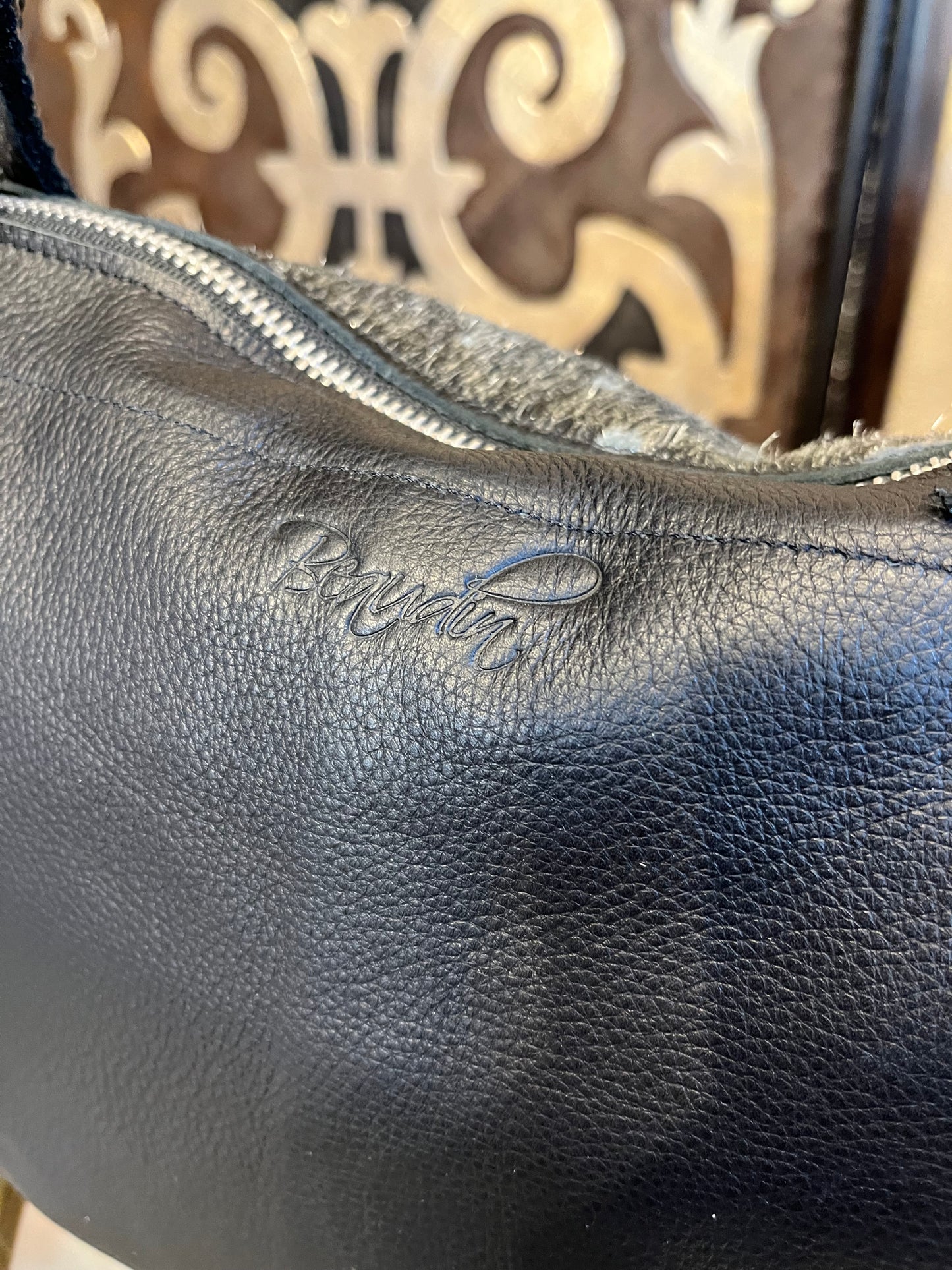 Bequdin black metallic cowhide leather handbag