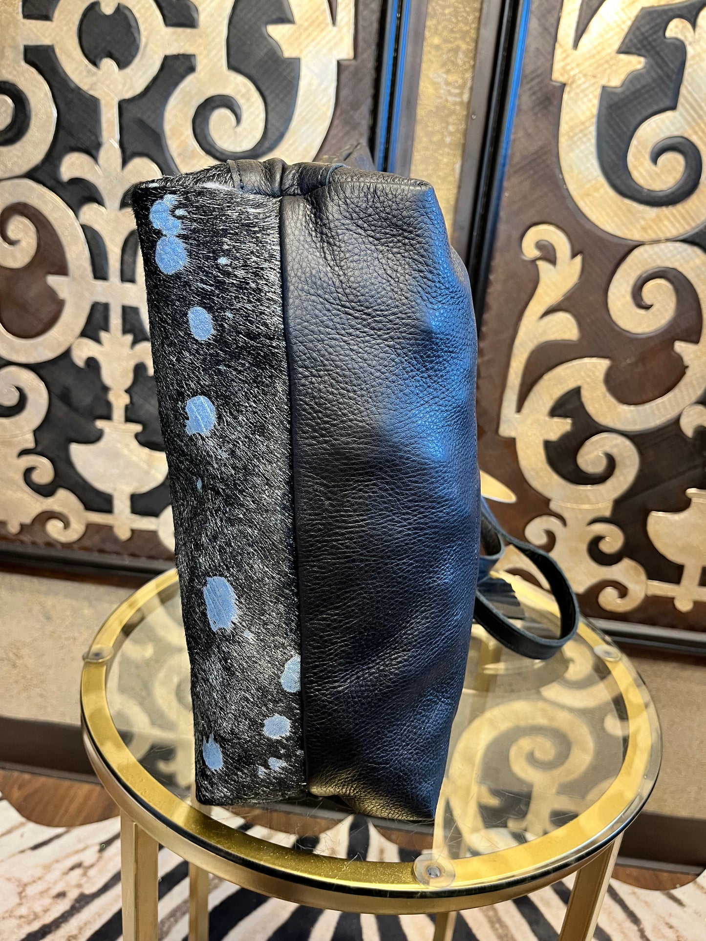 Bequdin black metallic cowhide leather handbag