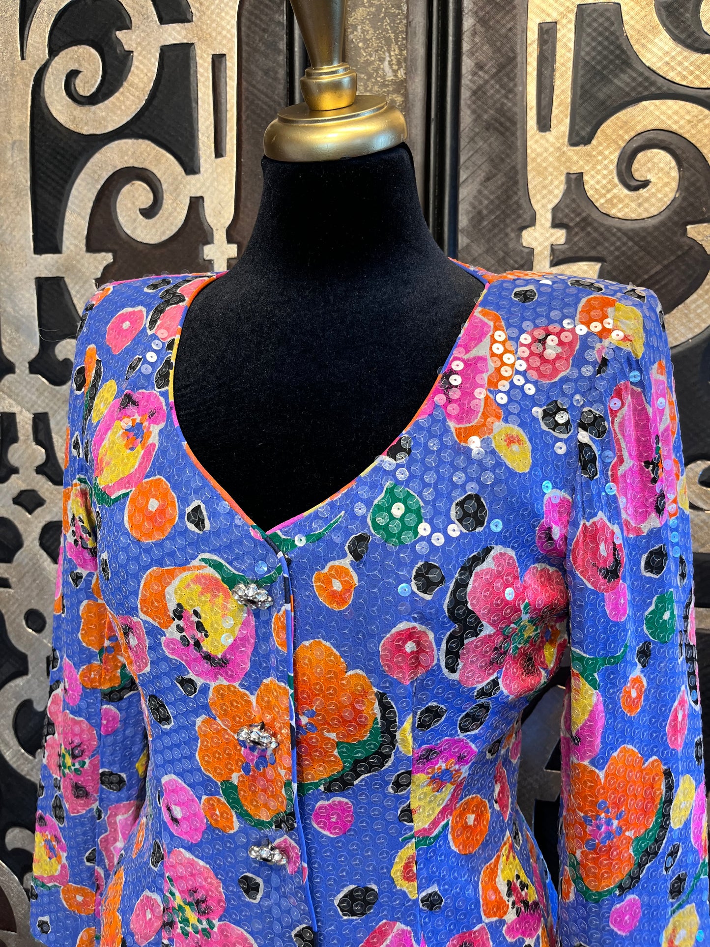 Rickie Freeman vintage silk multi floral sequin jacket