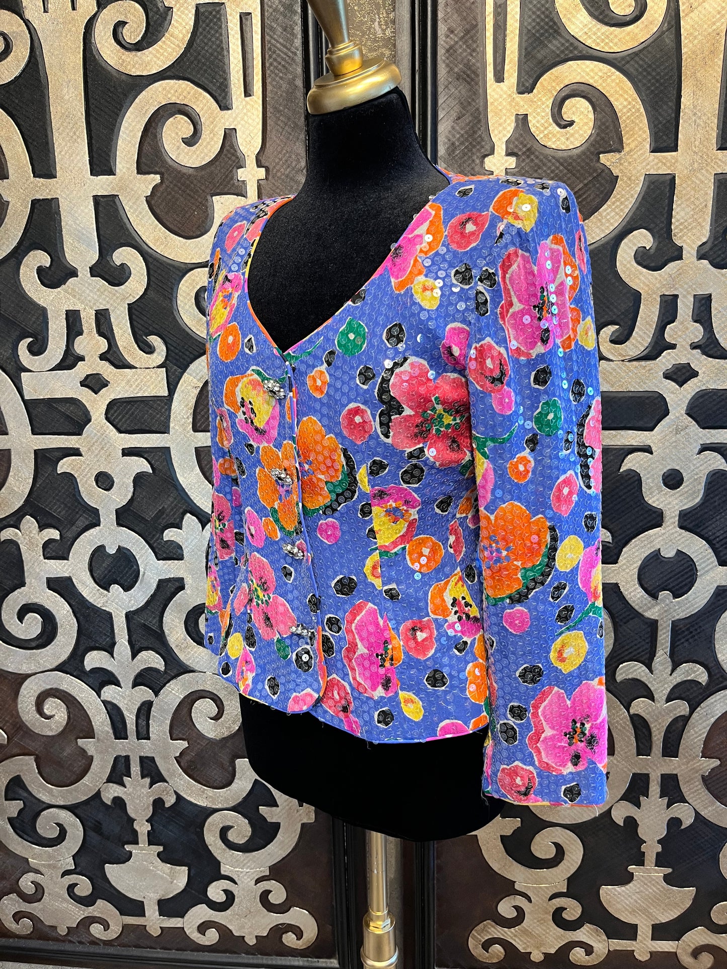 Rickie Freeman vintage silk multi floral sequin jacket