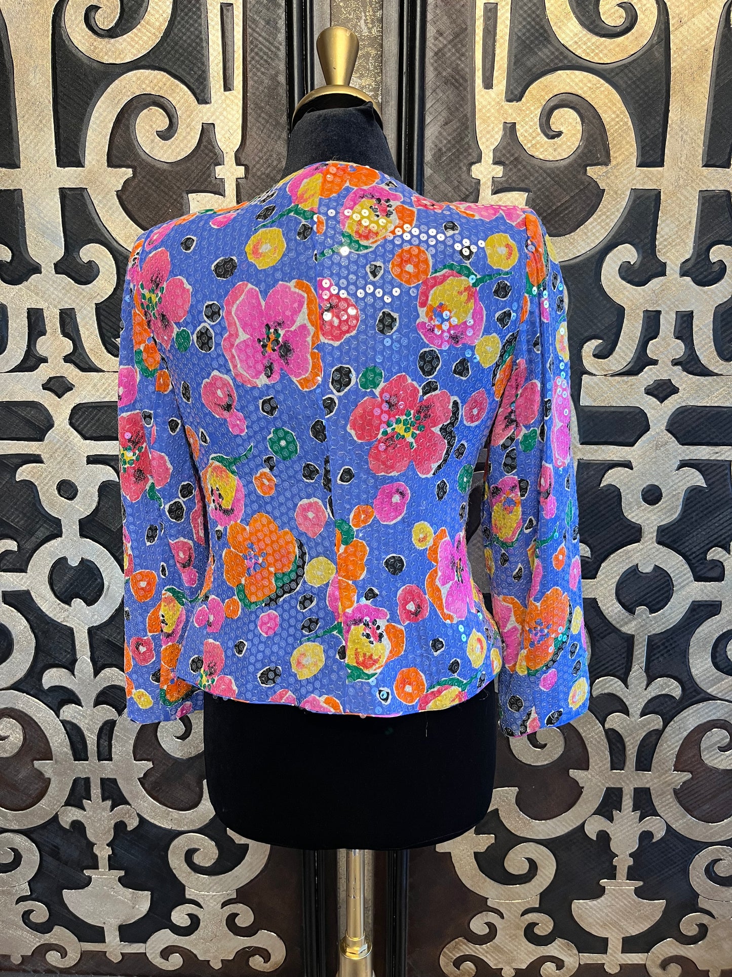 Rickie Freeman vintage silk multi floral sequin jacket