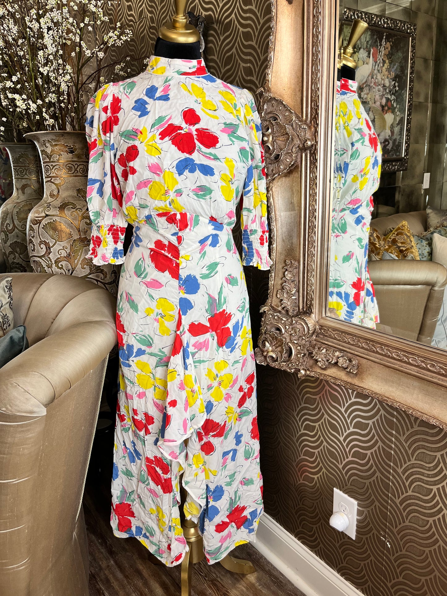 RIXO white floral maxi dress