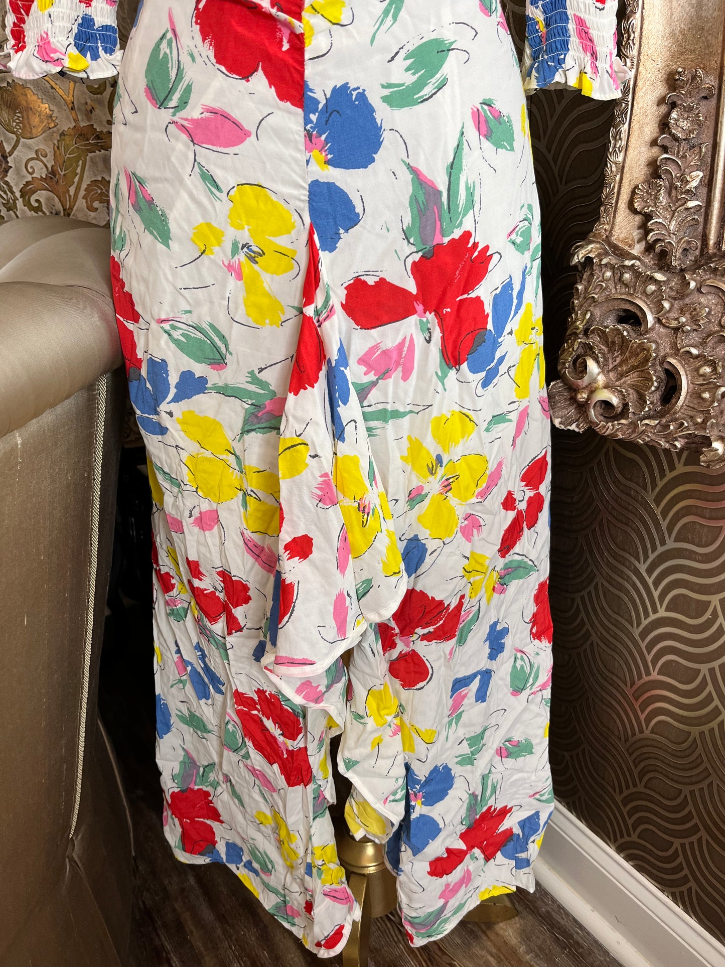 RIXO white floral maxi dress