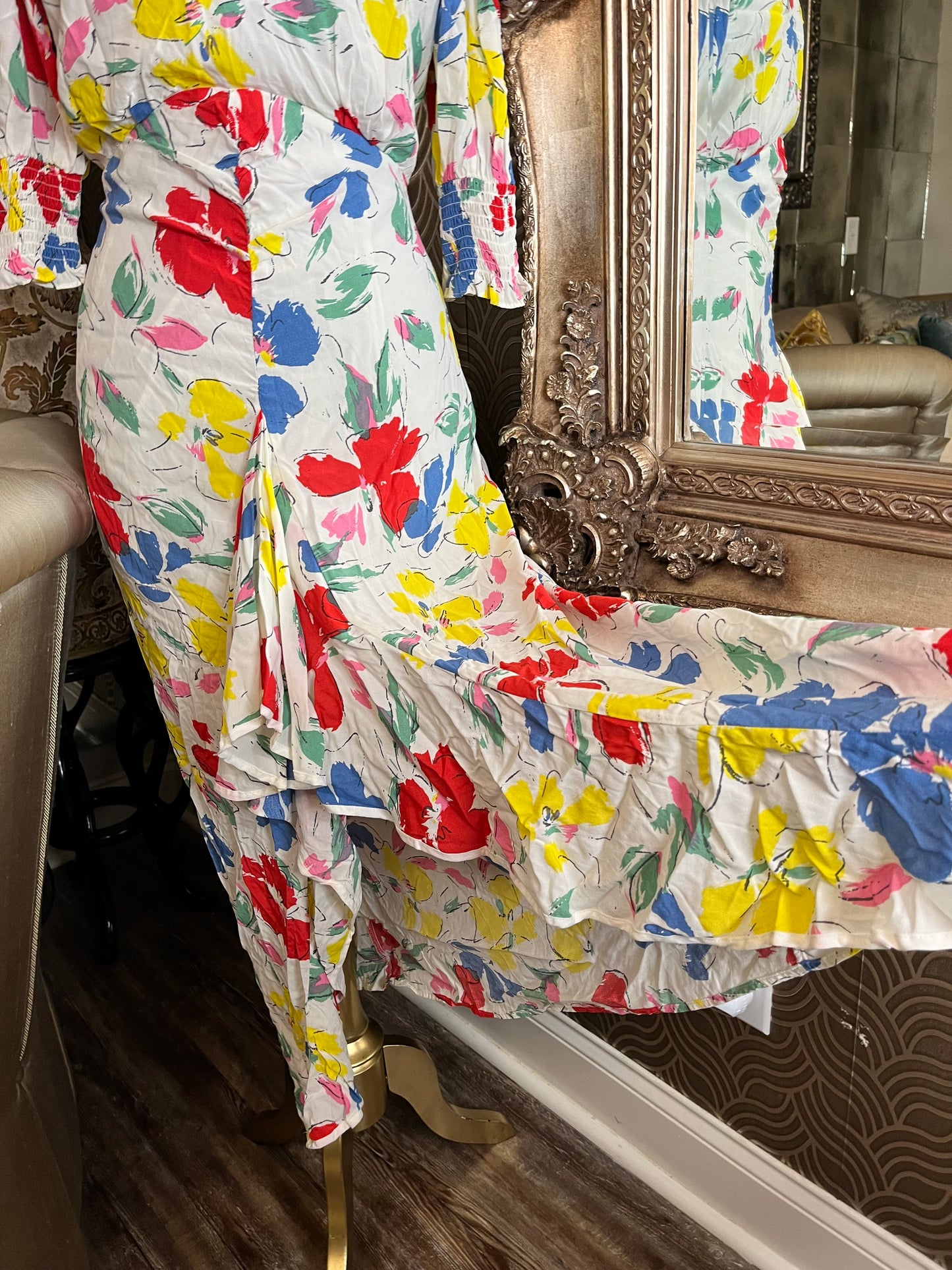 RIXO white floral maxi dress