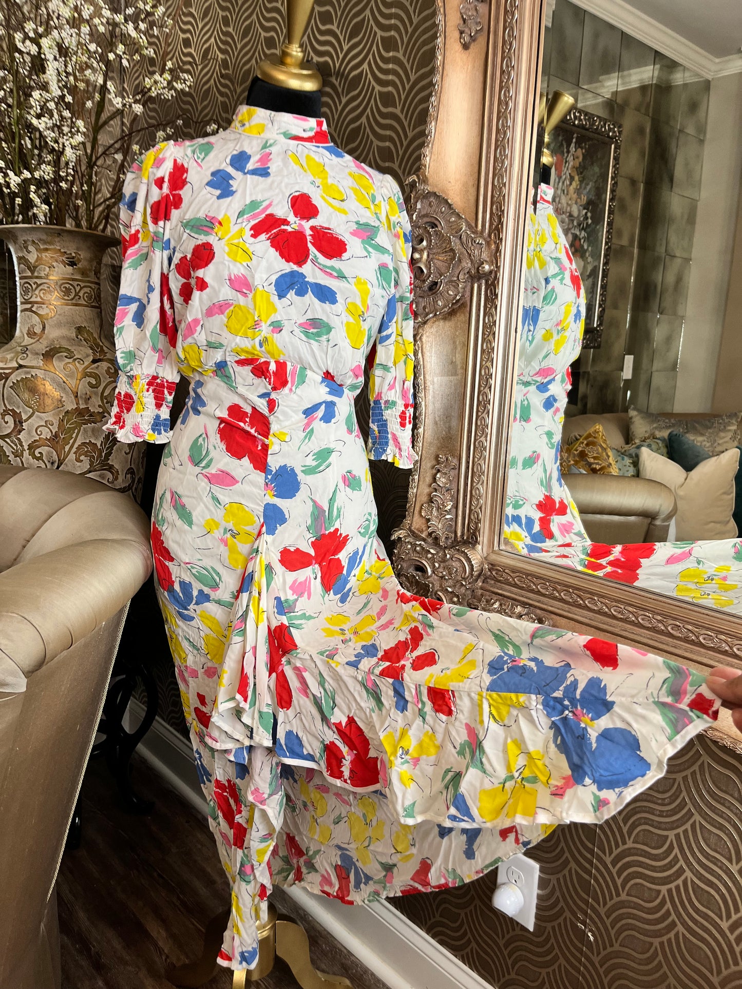 RIXO white floral maxi dress