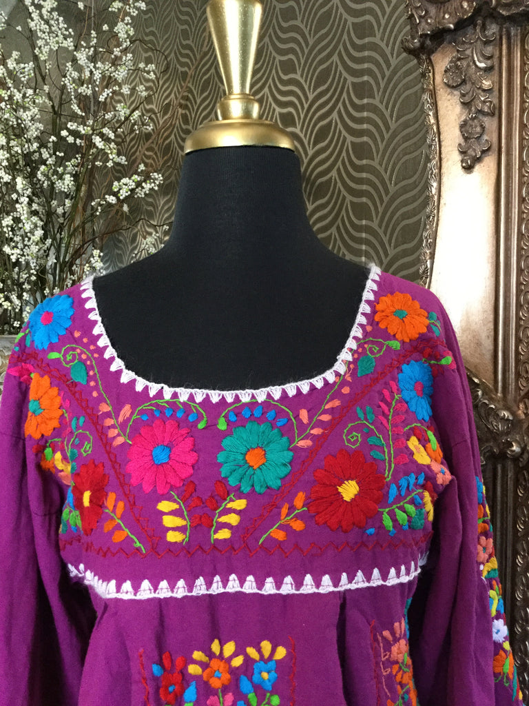 Purple multi floral embroidered dress