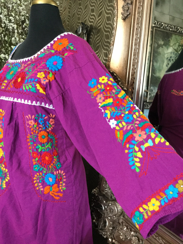 Purple multi floral embroidered dress