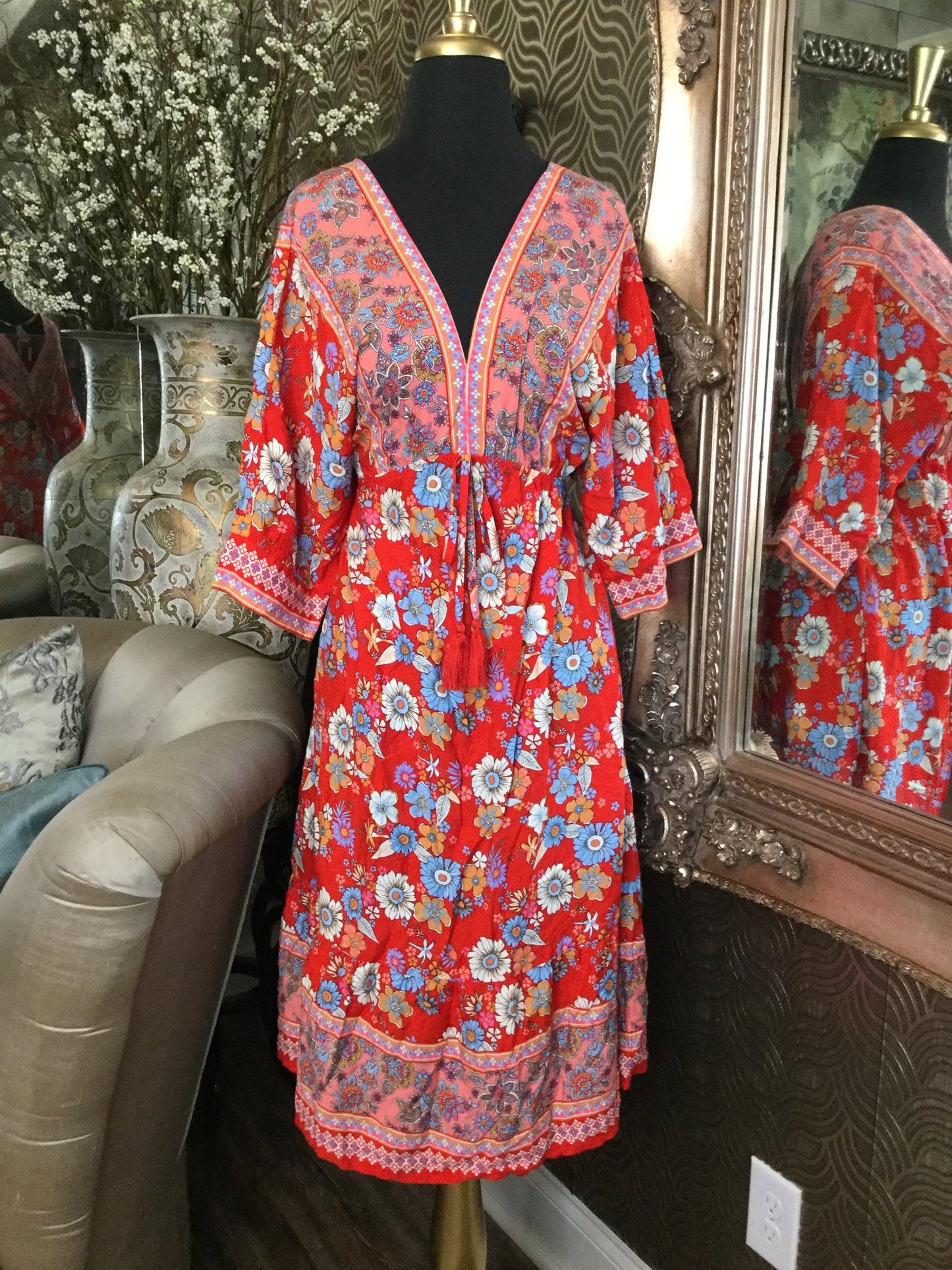 Salanta red multi floral print dress
