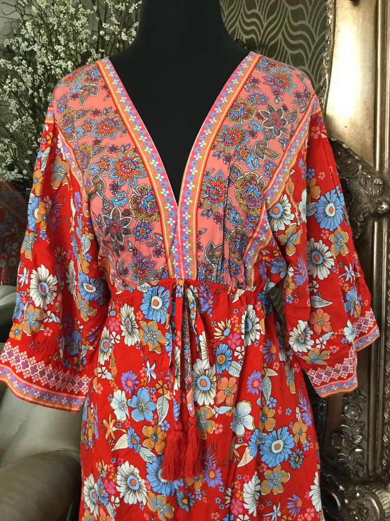 Salanta red multi floral print dress