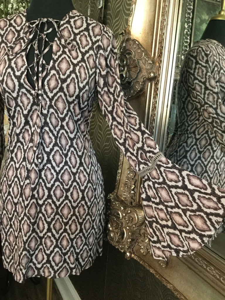 Cotton Candy tan diamond reptile print dress