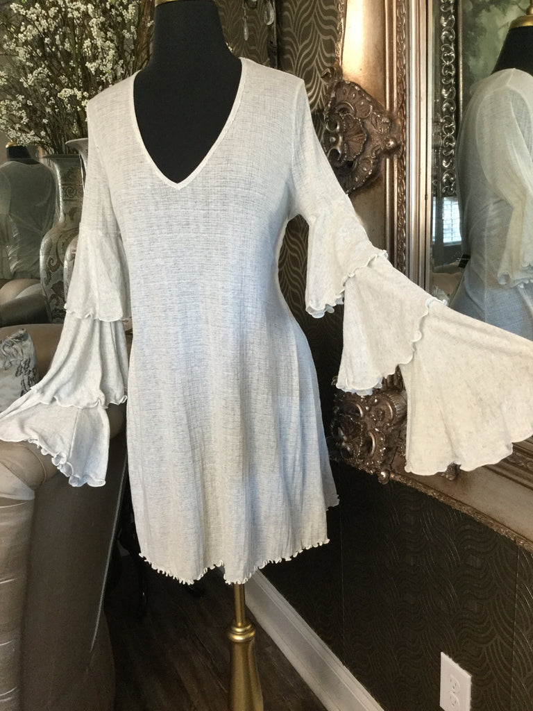 FP Beach light gray bell sleeve dress