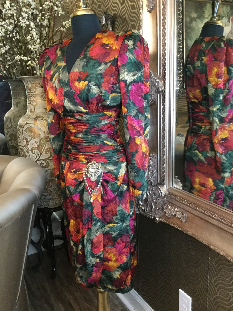 Vintage red multi floral print dress