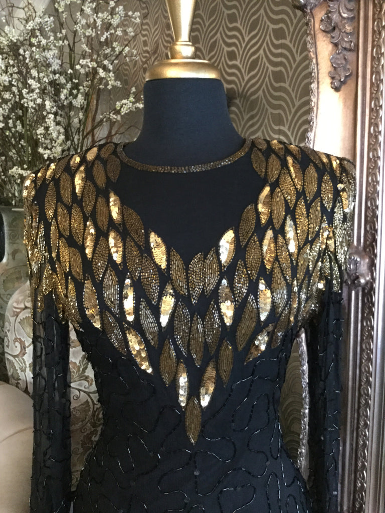 Vintage black gold sequin beaded dress