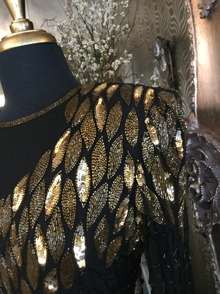Vintage black gold sequin beaded dress