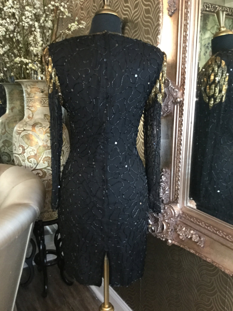 Vintage black gold sequin beaded dress