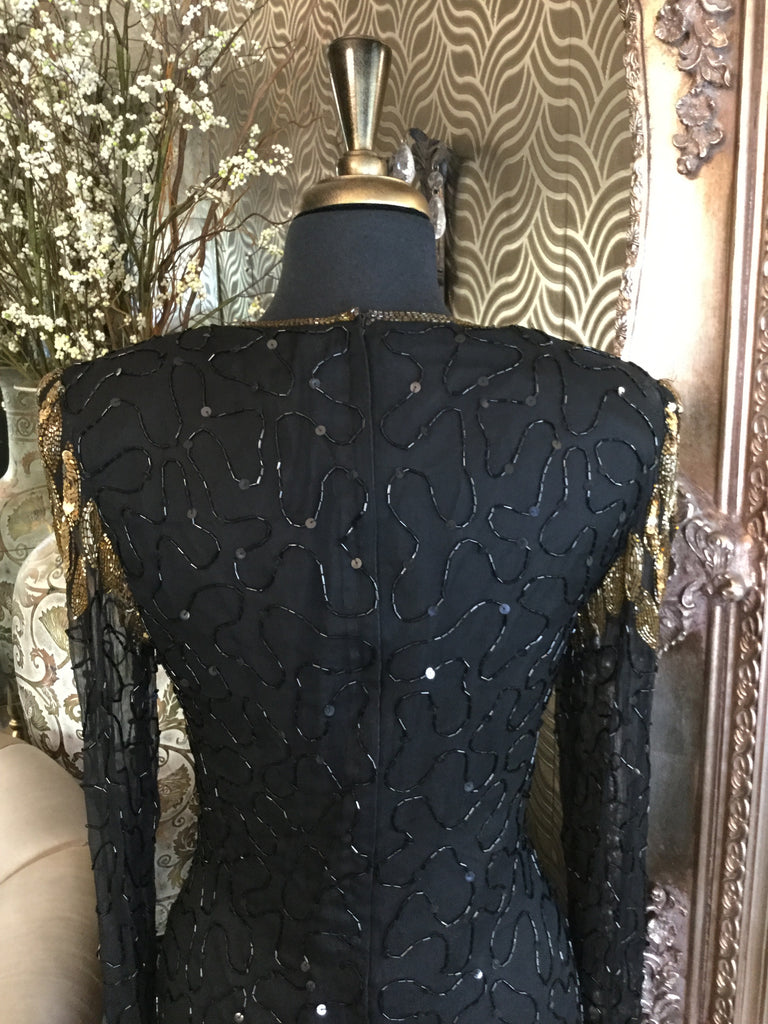 Vintage black gold sequin beaded dress