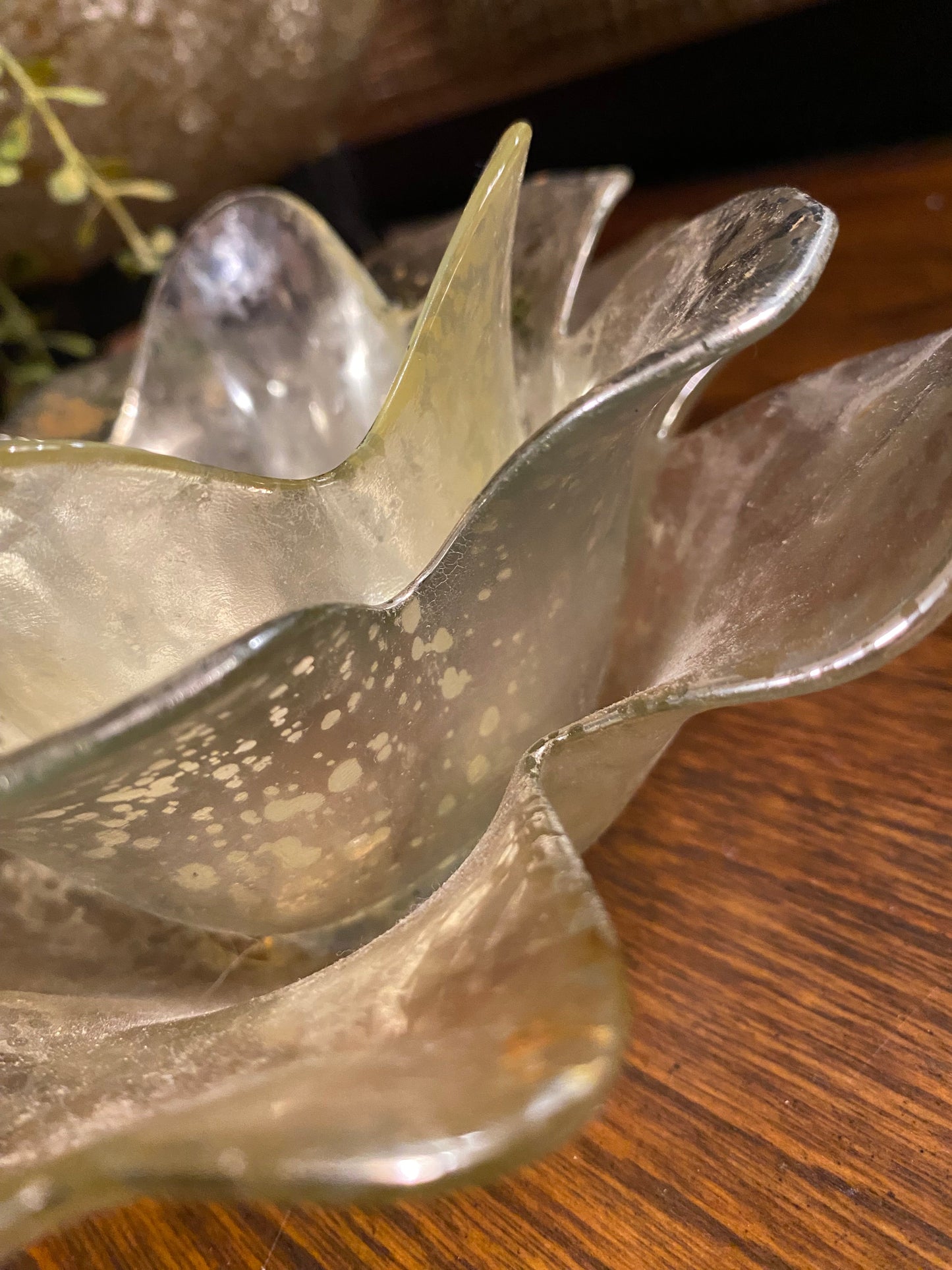 Metallic Mercury vintage glass lotus floral petals candle holders