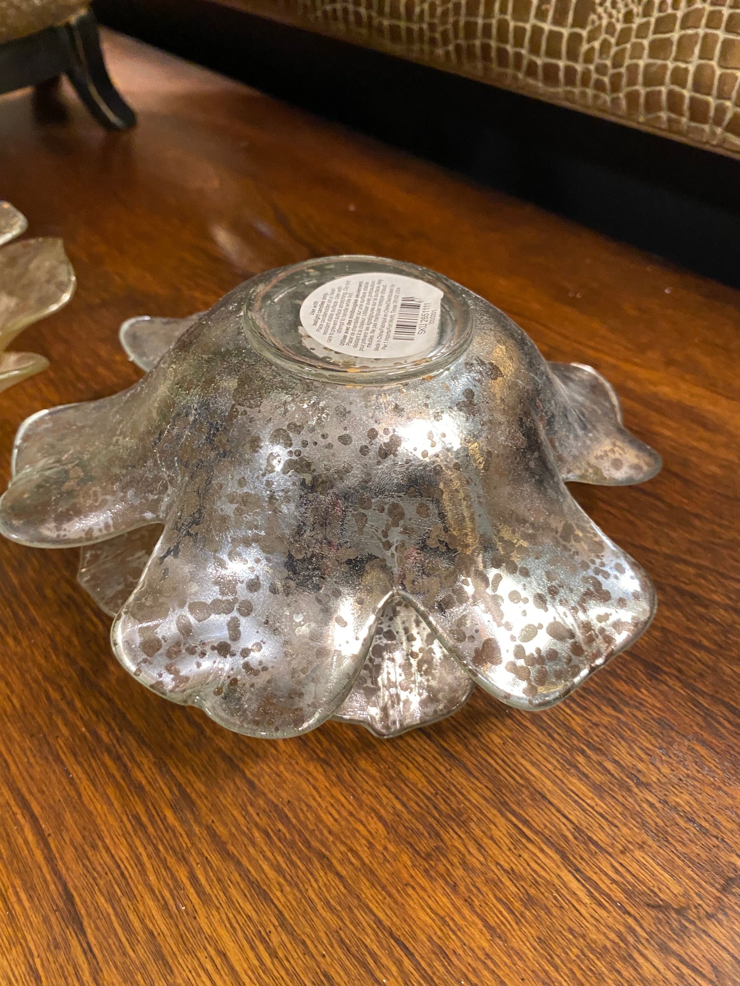 Metallic Mercury vintage glass lotus floral petals candle holders