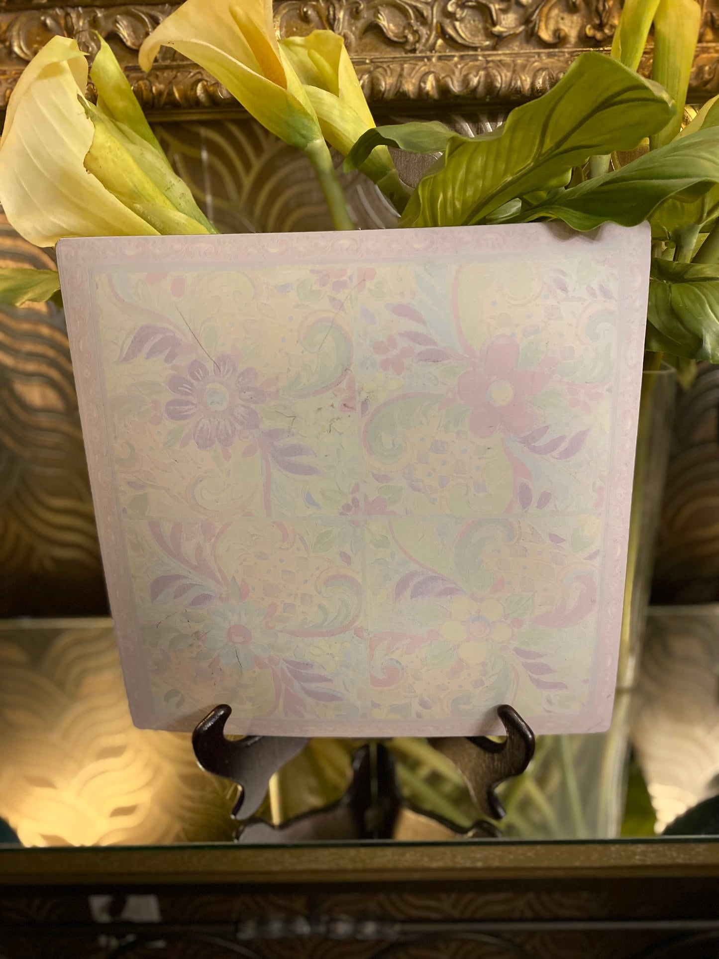 Prima design decoupage colorful floral square glass accent bowl