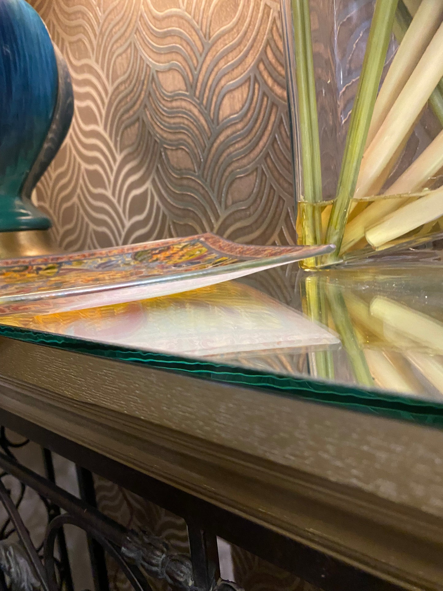 Prima design decoupage colorful floral square glass accent bowl