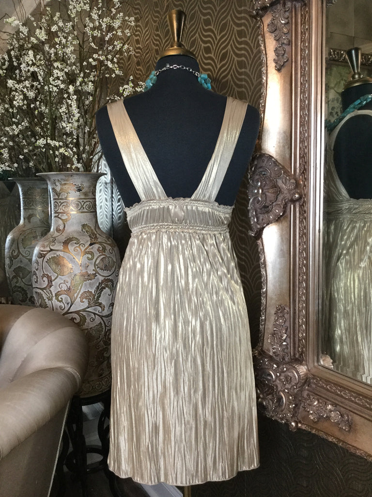 Gold metallic pleaded dress