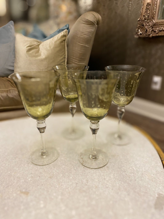 Green goblet wine glasses