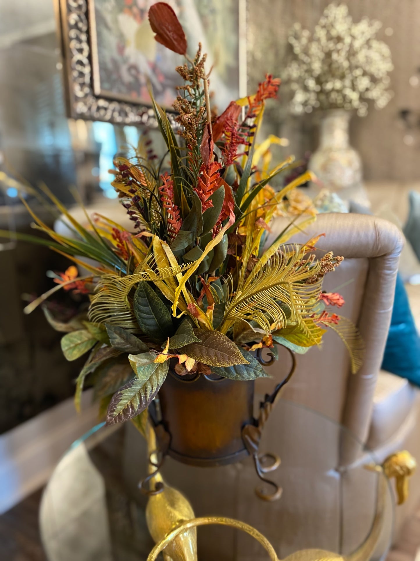 Autumn rustic floral distress vase arrangement