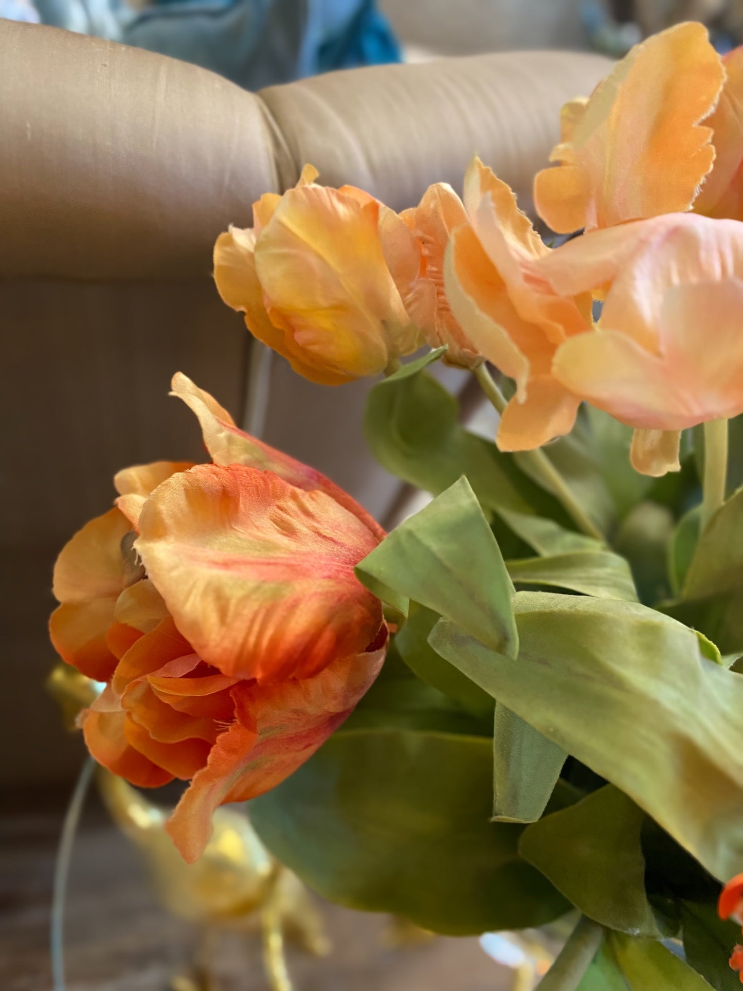 Cocktail tulip mix colorful orange glass vase arrangement