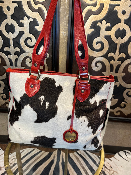 Claudia Firenze leather cow hide red zip closure handbag
