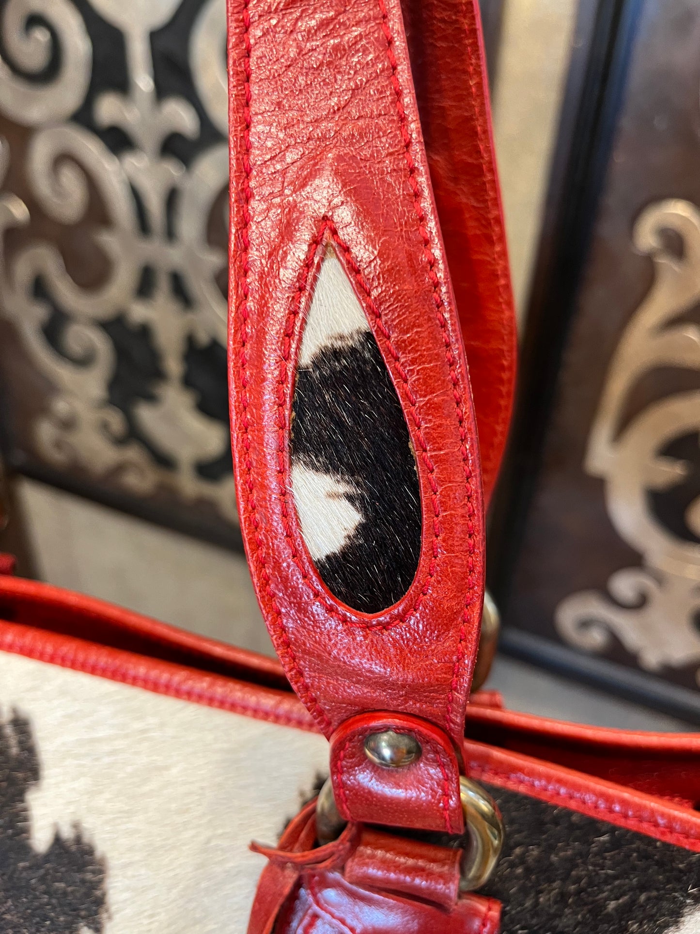 Claudia Firenze leather cow hide red zip closure handbag