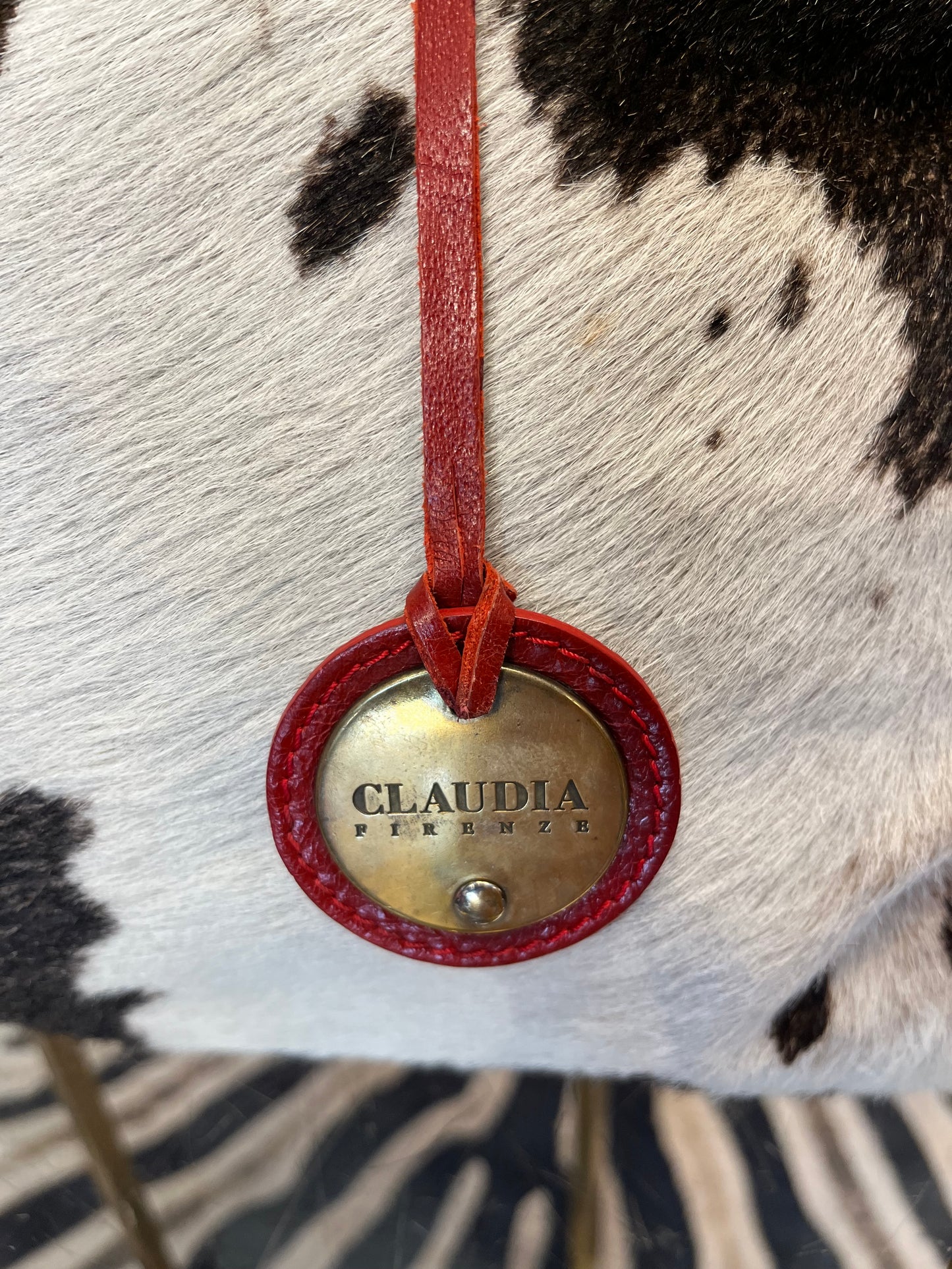 Claudia Firenze leather cow hide red zip closure handbag