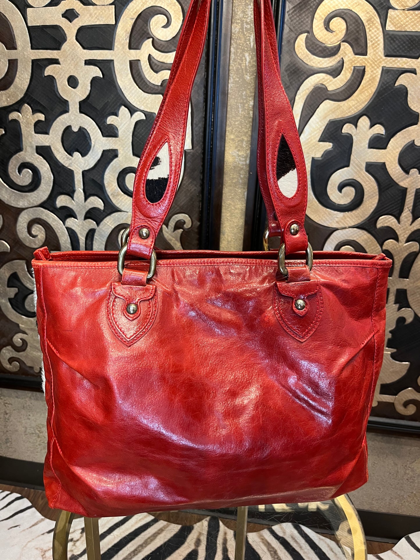 Claudia Firenze leather cow hide red zip closure handbag
