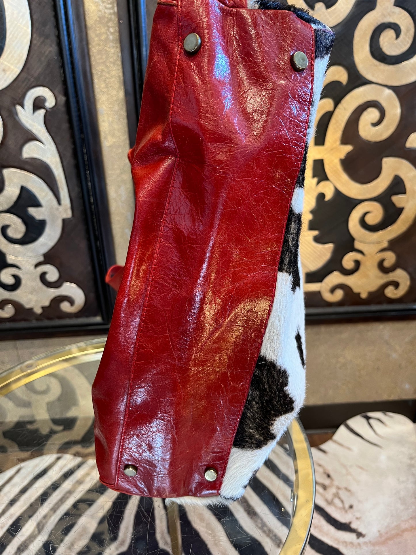 Claudia Firenze leather cow hide red zip closure handbag