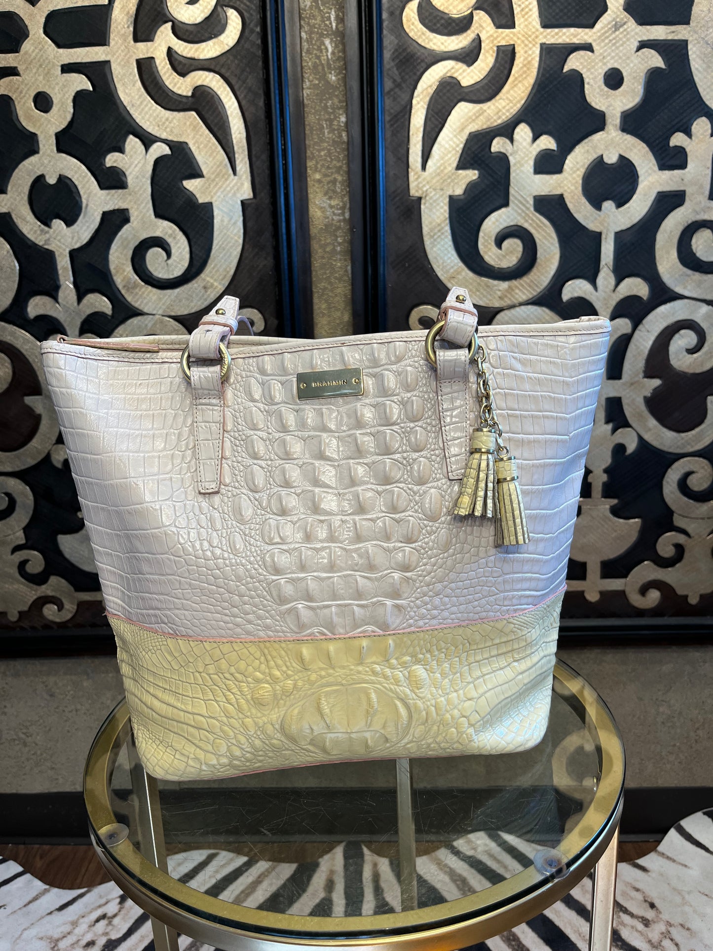 Brahmin Leather Dandillion cream/yellow handbag