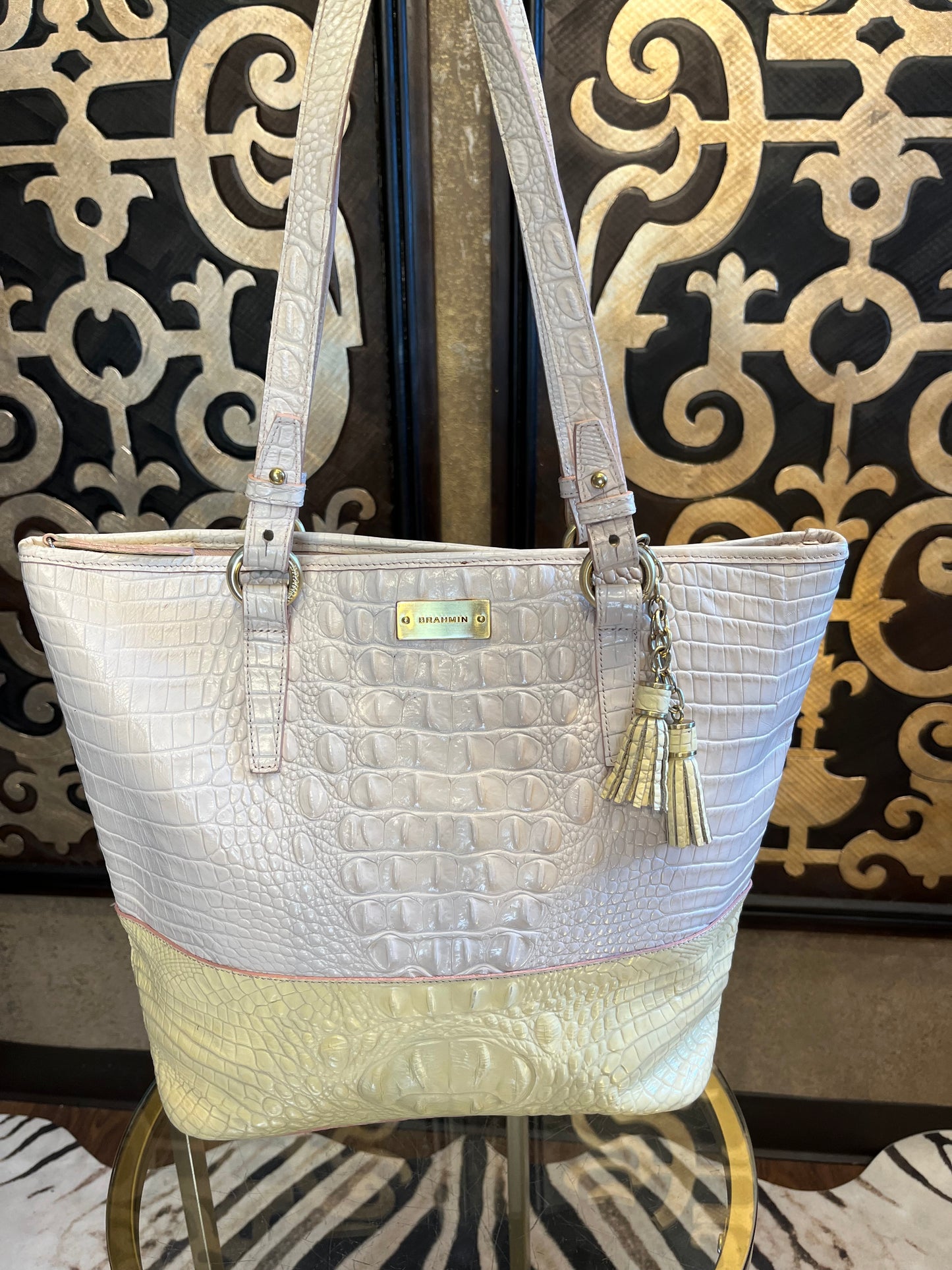 Brahmin Leather Dandillion cream/yellow handbag