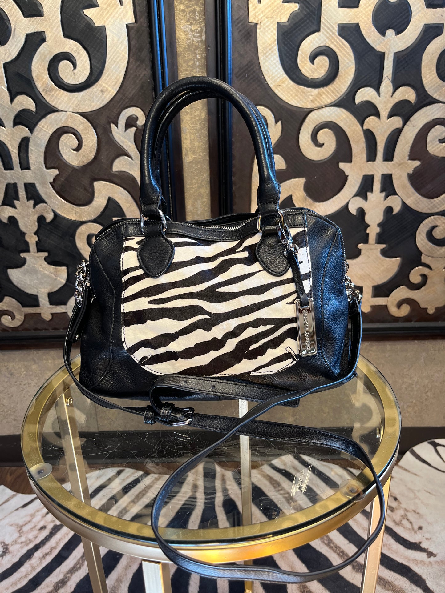 Audrey Brooke Zebra hair crossbody handbag