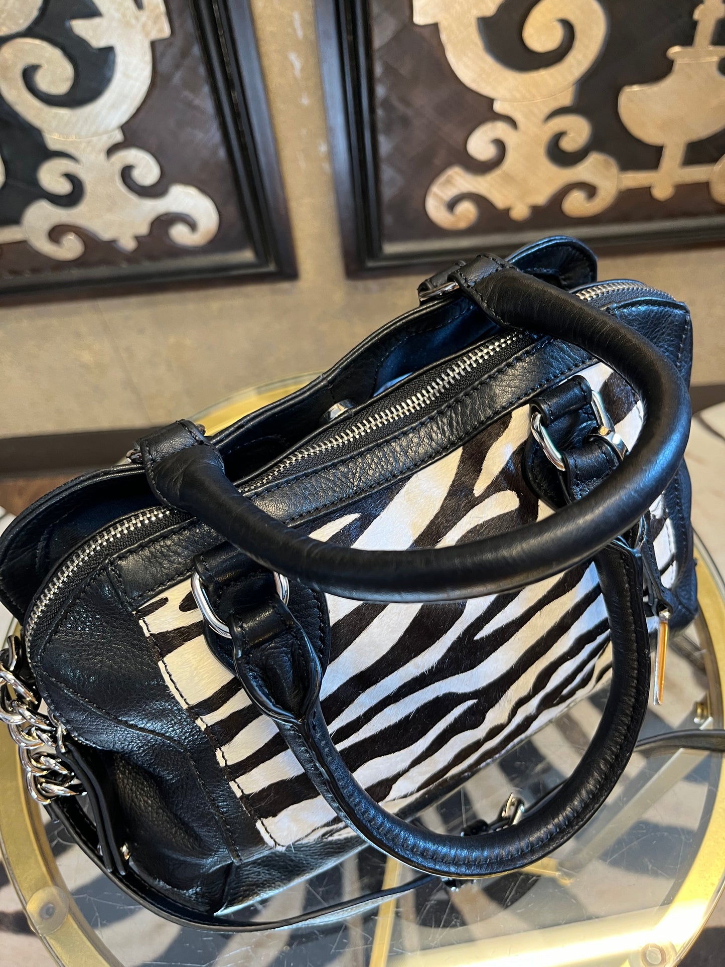 Audrey Brooke Zebra hair crossbody handbag