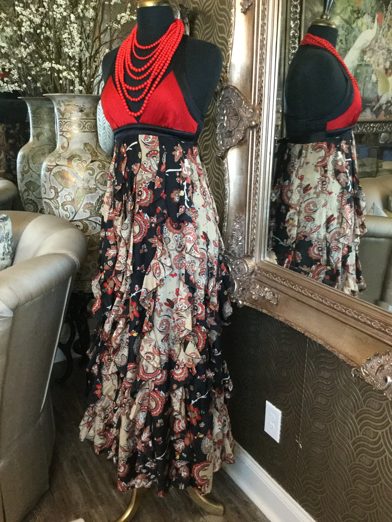 Red black multi ruffle maix dress