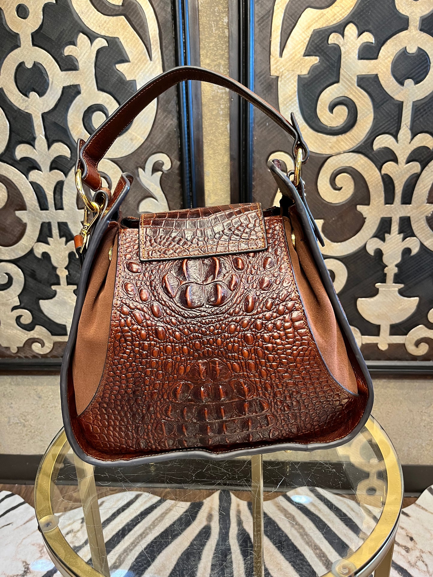 Tom Ford brown croc shoulder leather crossbody handbag