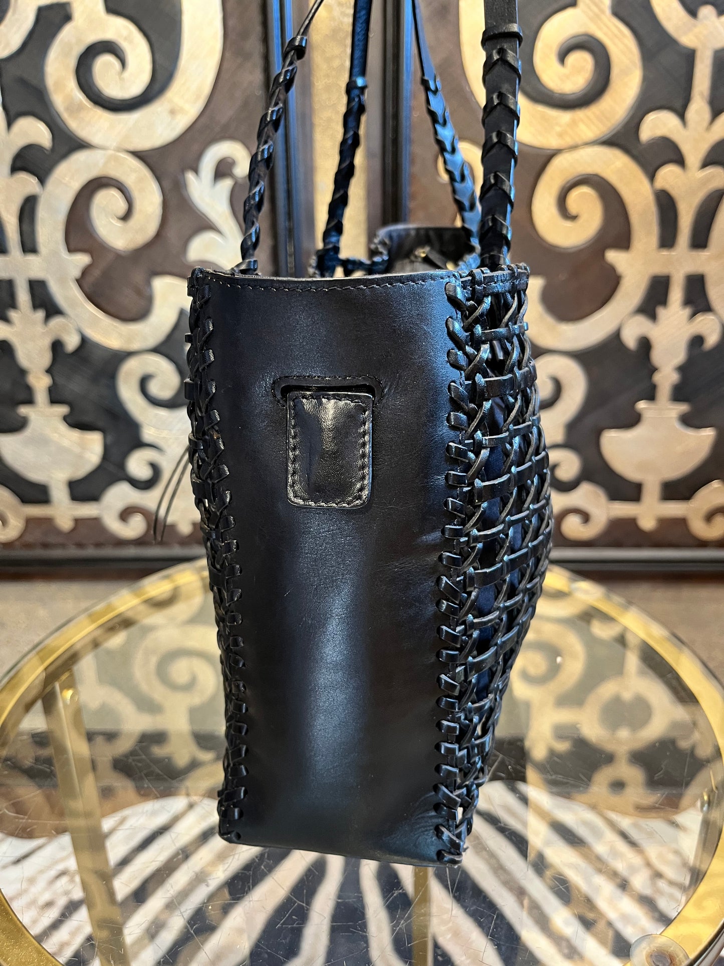 The Sak black woven leather lining insert handbag