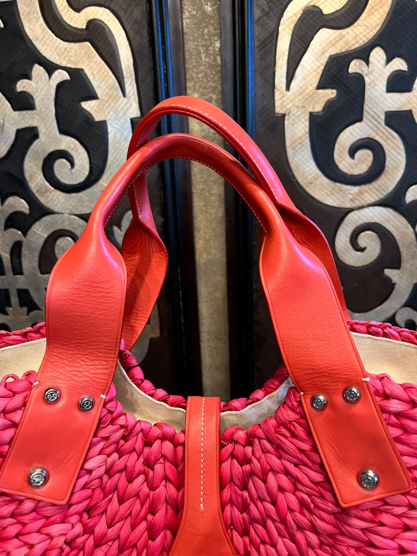 Francesco Biasia pink wicker leather handbag