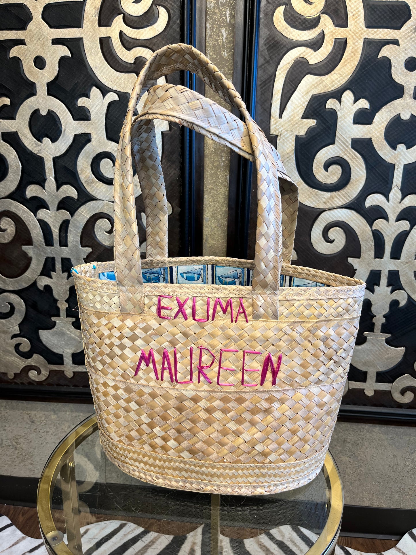 Woven straw 1070s vintage rattan multi floral exuma maureen handbag