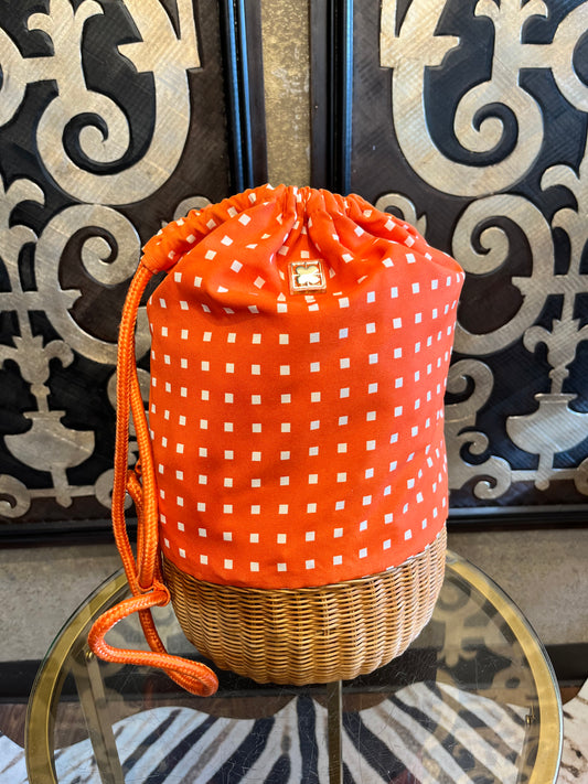 Liz Claiborne wicker vintage orange square print back pack handbag