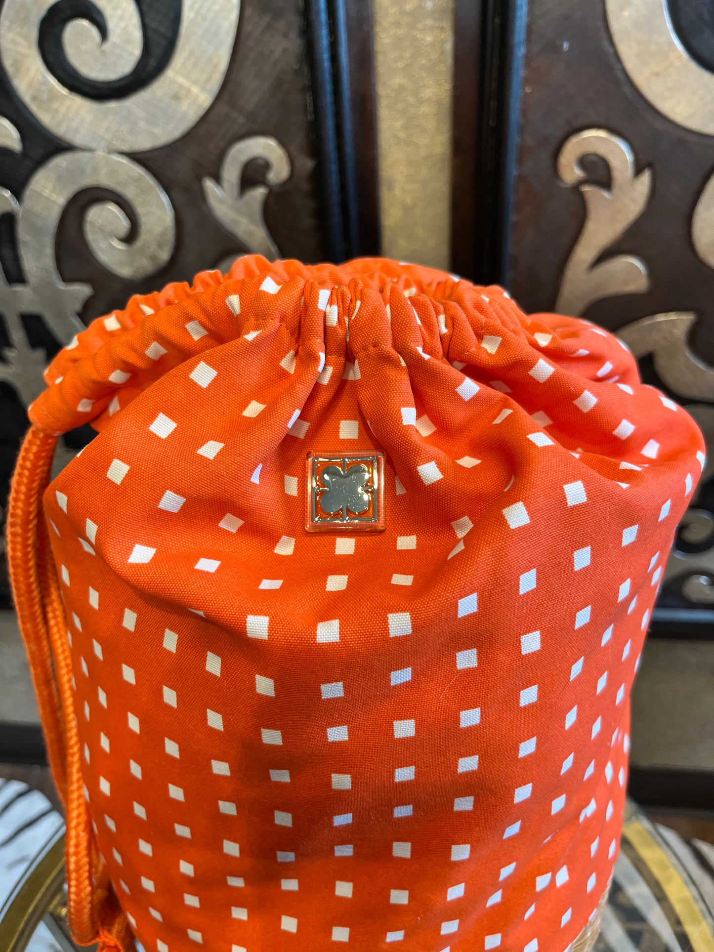 Liz Claiborne wicker vintage orange square print back pack handbag