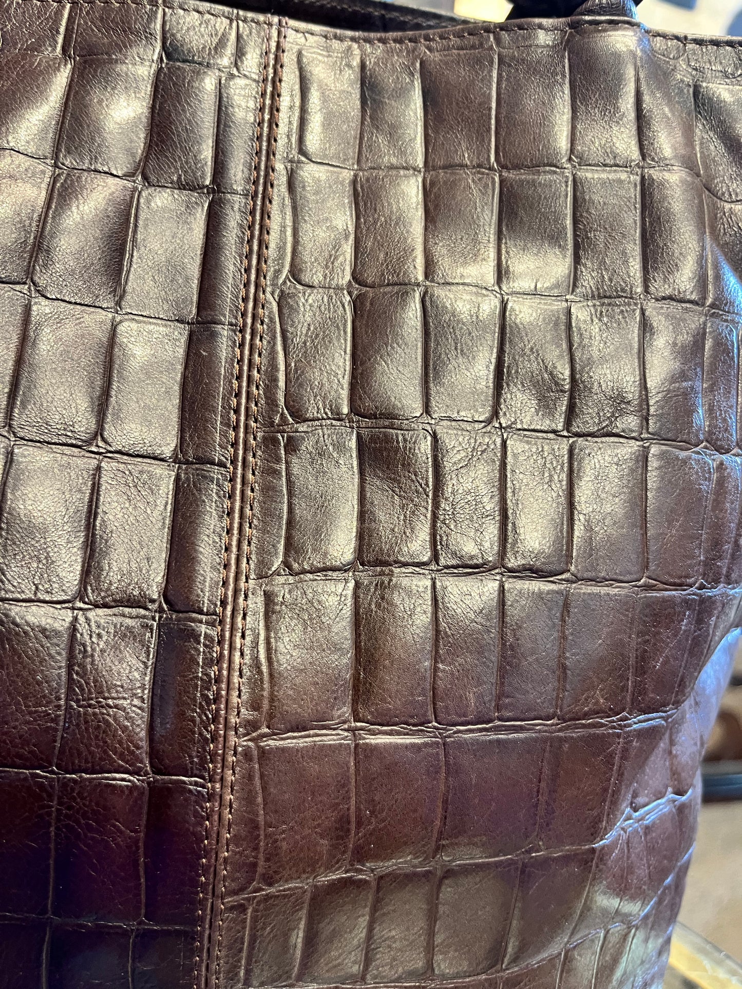 Falor croc brown embossed italian shoulder handbag